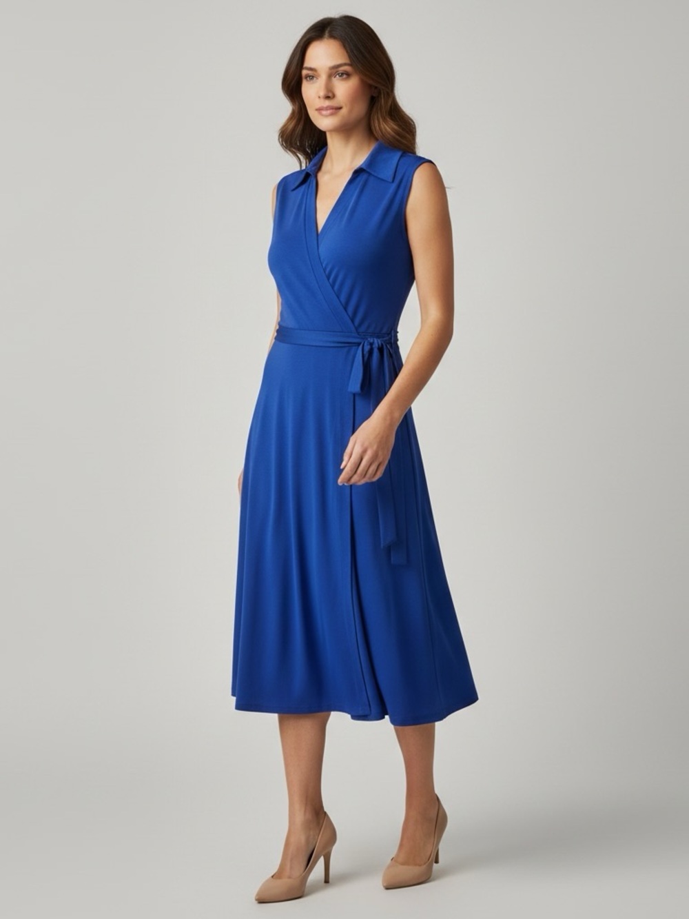 New Calvin Klein Collared Wrap Midi Dress in Cobalt retail $134 size 4P